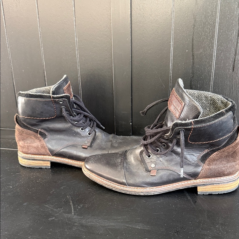 Men's Black and Brown Lace-Up Boots